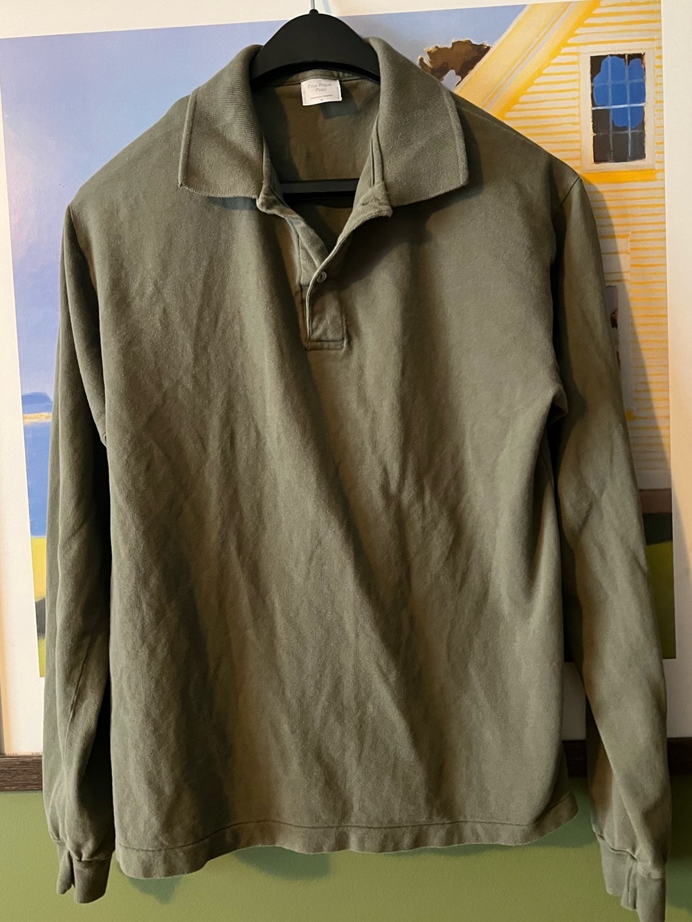 American Apparel Olive Green Long Sleeve Polo Made in USA